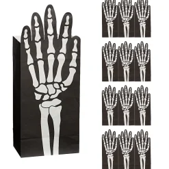 5 1/4" X 13" Fold-Over Skeleton Hand Paper Treat Bags - 12 Pc.