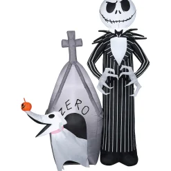 60" Blow Up Inflatable Nightmare Before Christmas Jack Skellington & Zero With House Outdoor Halloween Yard Decoration