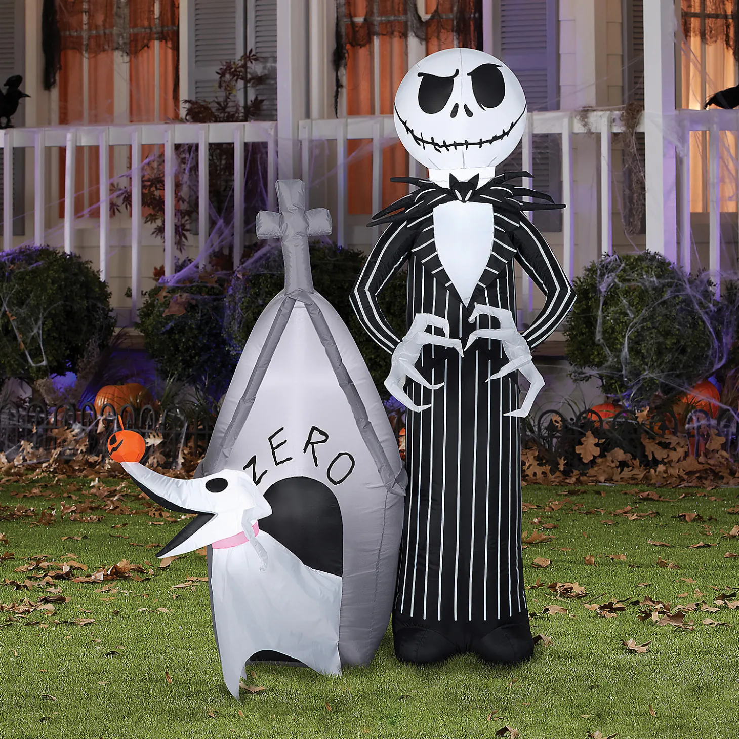 60" Blow Up Inflatable Nightmare Before Christmas Jack Skellington & Zero With House Outdoor Halloween Yard Decoration