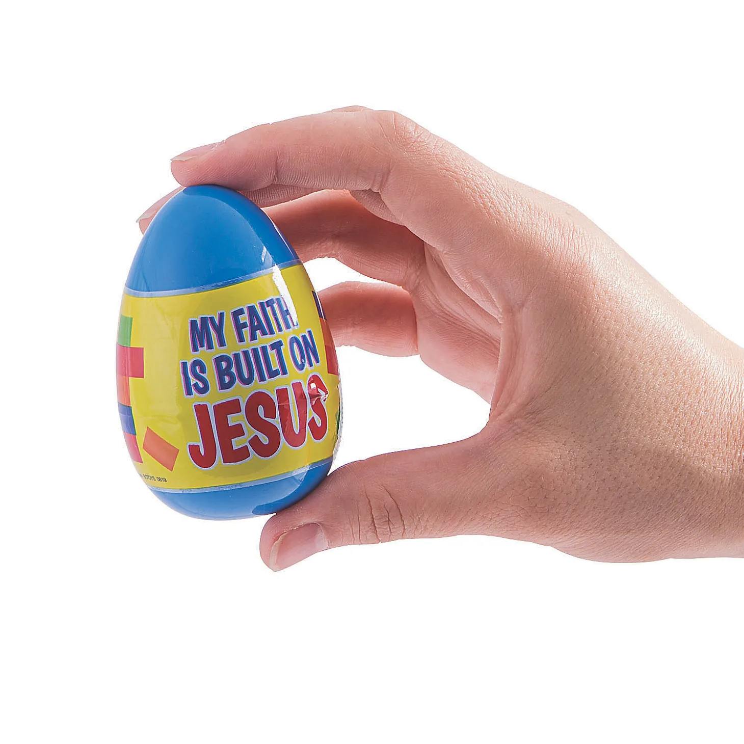 3" Built On Jesus Color Brick-Filled Plastic Easter Eggs - 12 Pc.