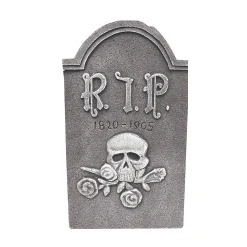 19" Gravestone Rip Skull Rose Decoration