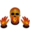 8.5" Lighted Orange Skull And Hands Outdoor Halloween Decoration - 4Ft Black Wire