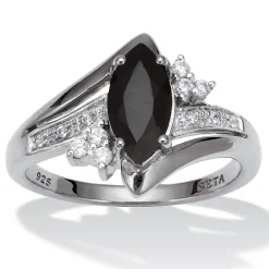 .12 Tcw Onyx And Cz Platinum-Plated Ring