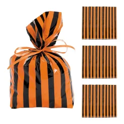 5" X 11" Black & Orange Striped Cellophane Treat Bags - 12 Pc.
