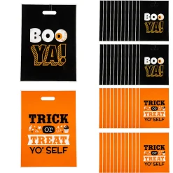 12-1/2" X 17" Bulk 50 Pc. Halloween Funny Sayings Trick-Or-Treat Plastic Goody Bags