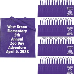 15" X 17" Bulk 144 Pc. Personalized Large Purple Nonwoven Tote Bags