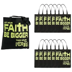 15" X 17" Large Nonwoven Glow-In-The-Dark Faith Over Fear Tote Bags - 12 Pc.