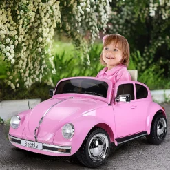 Aosom Licensed Volkswagen Beetle Electric Ride On Car 6V Battery Powered Remote Control 3-6Yrs Pink