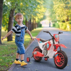 Aosom 12V Electric Motorcycle Dirt Bike Ride On W/ Training Wheels Red