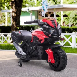 Aosom 6V Kids Motorcycle Dirt Bike Electric Battery Powered Ride On Toy Off Road Street Bike With Rechargeable Battery Pedal Headlights And Training Wheels Red