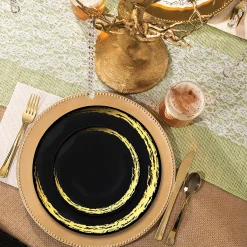 Black With Gold Moonlight Round Disposable Plastic Dinnerware Value Set (20 Settings)