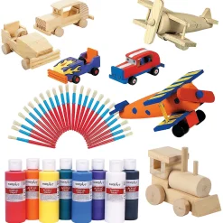 Bulk 68 Pc. Unfinished Wood Cars, Trains & Planes Craft Kit Assortment- Makes 36