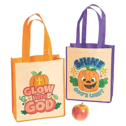Color Your Own Medium Christian Pumpkin Halloween Nonwoven Tote Bags - 12 Pc.