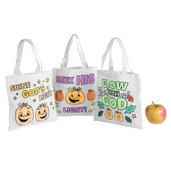 Color Your Own Mini Christian Pumpkin Canvas Tote Bags - 12 Pc.