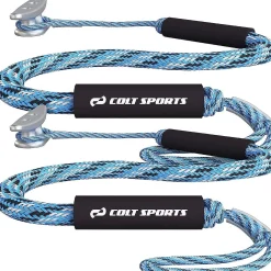 Colt Sports 2 Pack Bungee Dock Lines Mooring Rope For Boats - Blue, White And Black 5 Feet - Marine Rope, Elastic Boat, Jet Ski With Secure Stainless Steel Hook