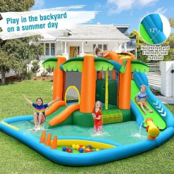 Costway Inflatable Water Slide Park Kid Bounce House W/ Upgraded Handrail & 780W Blower