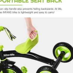 Costway Kids Tricycle Rider With Adjustable Seat Storage Basket Premium Quiet Wheels Non-Slip Handle Green