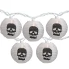 10-Count White And Black Skull Paper Lantern Halloween Lights 8.5Ft White Wire