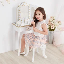 Fantasy Fields - Fashion Polka Dot Prints Gisele Play Vanity Set - White / Gold