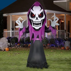 Gemmy Airblown Skeleton Reaper With Red Led Eyes Giant 10.5 Ft Tall Multicolored