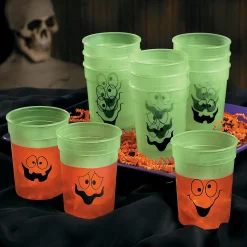 Glow-In-The-Dark Spooky Face Halloween Bpa-Free Plastic Cups - 12 Ct.