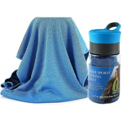 Grand Fusion Housewares 2Kool Sports Cooling Towel With 13.5 Oz. Bpa Free Tritan Water Bottle For Sports/ Light Blue