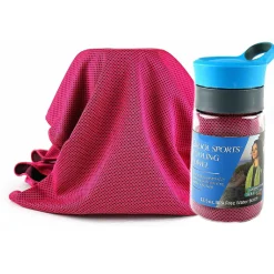Grand Fusion 2Kool Sports Cooling Towel With 13.5 Oz. Tritan Water Bottle For Sports / Hot Pink