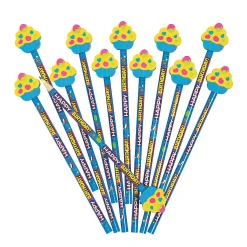 Happy Birthday Pencils With Cupcake Pencil Top Erasers - 12 Pc.