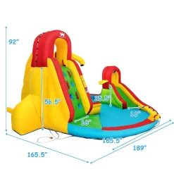 Inflatable Kids Water Slide Park With Climbing Wall Water Cannon And Splash Pool