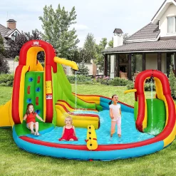 Inflatable Kids Water Slide Park With Climbing Wall Water Cannon And Splash Pool