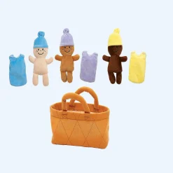 Kovot 3 Plush Babies In Soft Carrier Basket - Squeeze To Hear Them Giggle - Removable Dress
