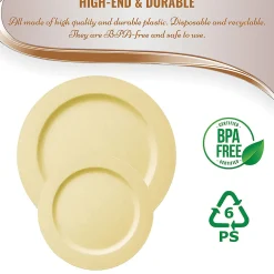 Matte Bright Yellow Round Disposable Plastic Dinnerware Value Set (40 Dinner Plates + 40 Salad Plates)
