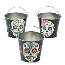 Mini Neon Day Of The Dead Pails - 12 Pc.