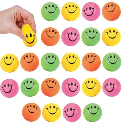 Mini Neon Smile Face Stress Balls - 24 Pc.