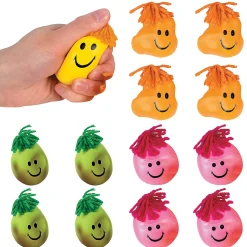 Neon Smile Face Stress Toys With Hair - 24 Pc.