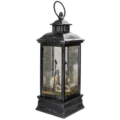 Northlight 11" Black And Brushed Silver Led Skull Head Halloween Snow Globe Lantern