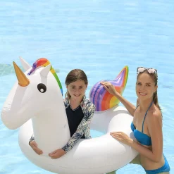 Northlight 68" Rainbow Unicorn Inflatable Swimming Pool Tube Ring Float