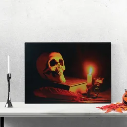 Northlight Black And Orange Led Lighted Skull Halloween Wall Art 12" X 15.75"