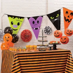 Orange & Black Striped Halloween Plastic Tablecloth Roll