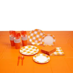 Orange Plaid Tableware Kit For 24 Guests