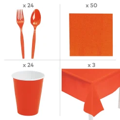 Orange Plaid Tableware Kit For 24 Guests