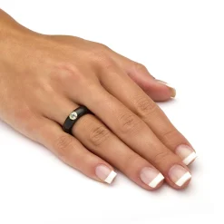 Palmbeach Jewelry 10K Yellow Gold Round Genuine Topaz Black Genuine Jade Bezel Set Ring Sizes 5-10