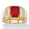 Palmbeach Jewelry Men's 18K Yellow Gold Plated Cushion Cut Red Genuine Garnet Round Genuine Diamond Ring (1/5 Cttw, I Color, I3 Clarity)