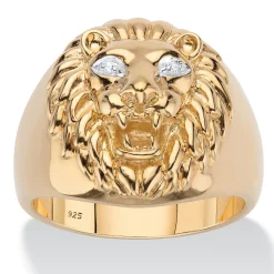 Palmbeach Jewelry Men's Yellow Gold-Plated Sterling Silver Genuine Diamond Accent Lion's Head Ring Sizes 8-16