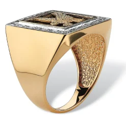 Palmbeach Jewelry Men's Yellow Gold-Plated Sterling Silver Genuine Diamond Accent Black Natural Onyx Eagle Ring Sizes 8-16