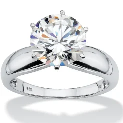 Palmbeach Jewelry Platinum-Plated Sterling Silver Round Cubic Zirconia Solitaire Engagement Ring Sizes 5-10