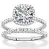 Palmbeach Jewelry Platinum-Plated Sterling Silver Round Cubic Zirconia Halo Bridal Ring Set Sizes 6-10