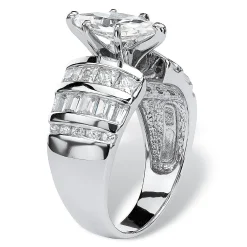 Palmbeach Jewelry Platinum-Plated Sterling Silver Marquise Cut Cubic Zirconia Channel Set Engagement Ring Sizes 7-12