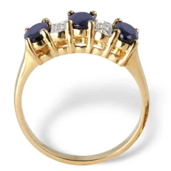 Palmbeach Jewelry Yellow Gold-Plated Sterling Silver Oval Cut Genuine Blue Sapphire And Diamond Accent Ring Sizes 5-10