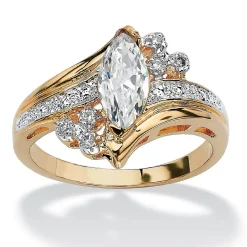 Palmbeach Jewelry Yellow Gold-Plated Marquise Cut Cubic Zirconia Bypass Engagement Ring Sizes 5-12